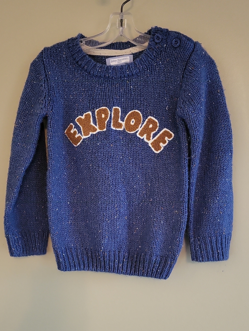 Blue 'Explore' knit pullover sweater